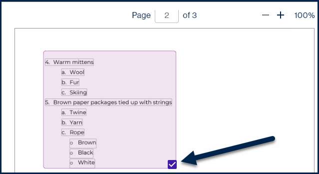 A List container is shown on page 2 of the document and the checkbox, in the lower right corner, has been checked. 