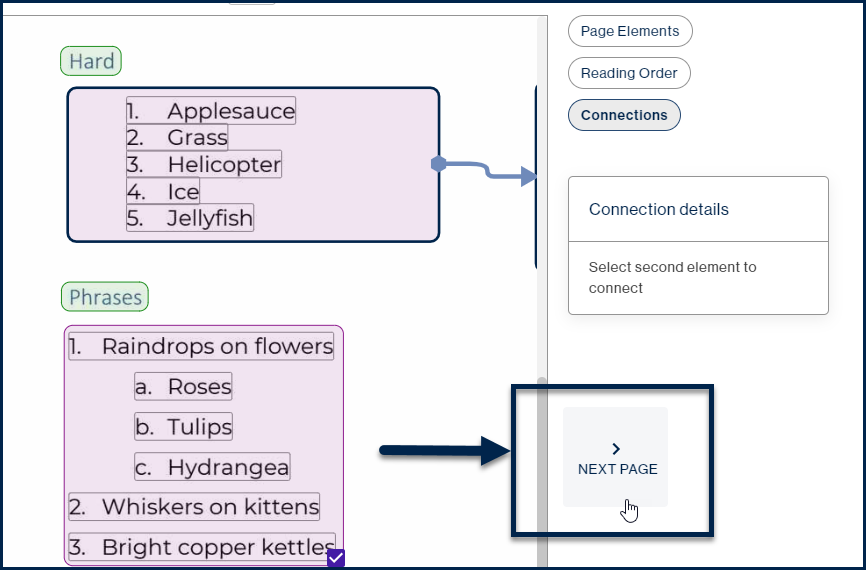 Screenshot of the CL Online interface with a List container checked, as mentioned in the previous step, and the "Next Page" button is highlighted. 