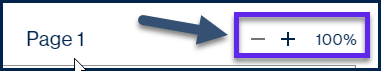 The buttons to zoom in and out, in CL Online, are highlighted. 