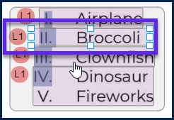 Screenshot showing the new List Item for "Broccoli" and a new Label inside the List Item. 