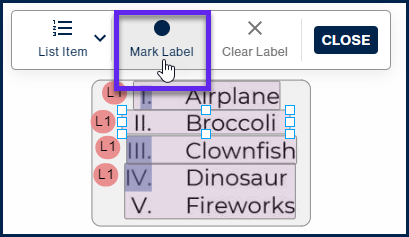 "Mark Label" is highlighted in the toolbar. 