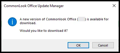 The CommonLook Office dialog box indicating that there's an update available.