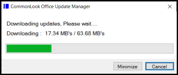 Screenshot of the progress bar when downloading the CommonLook Office update.