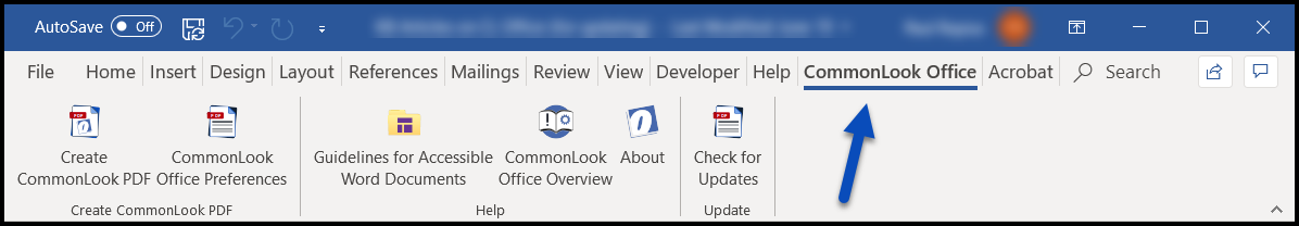 The CommonLook Office tab is highlighted on the toolbar in Word.