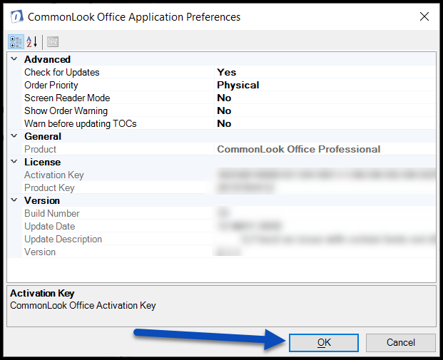 The OK button is highlighted in the CommonLook Office Application Preferences dialog box.