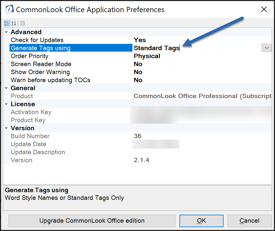 The Application Preferences dialog box is open and Generate Tags using Standard Tags is highlighted. 