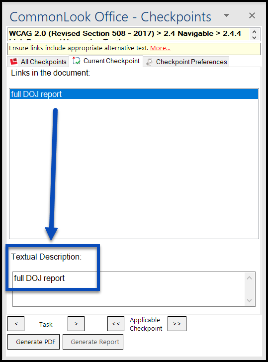 The link Alternative Text checkpoint as described in the preceding paragraph.  