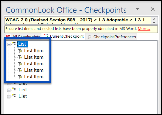 The first list in the CommonLook panel is opened to show the list items inside.  