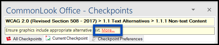 Screenshot of the "More" link in the CommonLook Office panel.