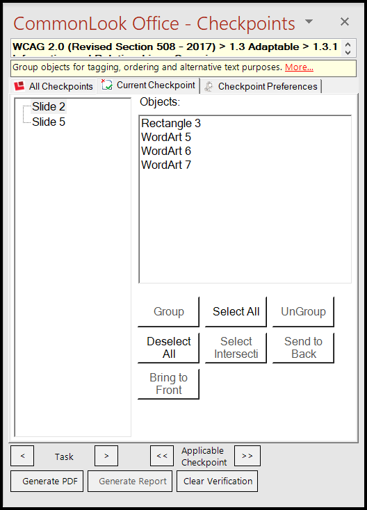 The Grouping checkpoint in CommonLook Office.  