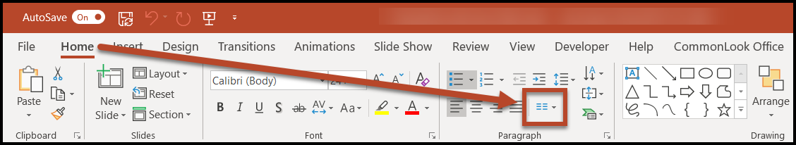 The Column button in the paragraph group in the ribbon. 