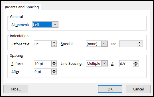 The Paragraph dialog box open, showing additional indent and spacing options. 