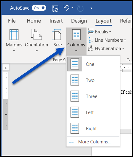 The "Columns" button is highlighted and the context menu is open. 