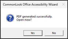 Screenshot of the message asking whether you would like to open the PDF.