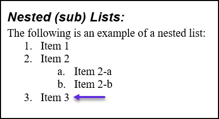 Screenshot of the fixed list showing Item 3 at the correct level in the list.