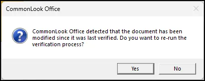 Screenshot of the message asking whether or not to re-run verification.