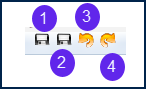 screenshot of the quick access tool bar with numbers indicating the quicksive, save and close, undo, and Redo buttons.  