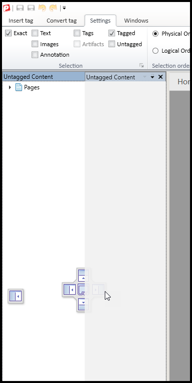 The Untagged Content panel is "floating" over where it'll be placed (in the next step).  While it's possible to read what panel it is, because it hasn't been placed yet, it appears somewhat hazy, like it's on a cloud. 