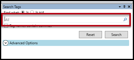 The field is highlighted in the Search Tags panel. 