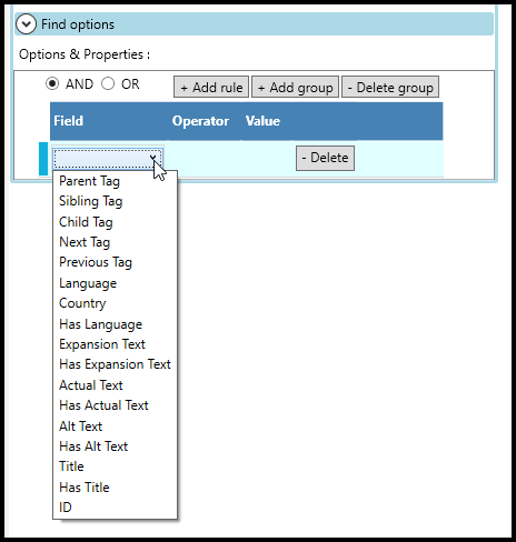 The field menu is expanded to show various options. 