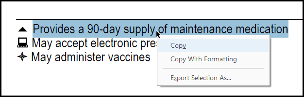 Copying text in the physical view of the document.  