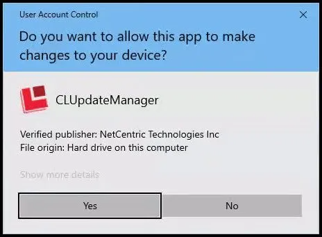 Screenshot of User Account Controls in Windows, asking if you want to allow CommonLook PDF to make changes to your device.