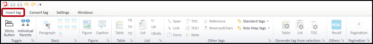 The Insert Tag tab in the CommonLook ribbon.  