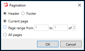 The pagination dialog window.  