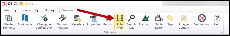 Screenshot of the ribbon from the Windows tab with the Role Map button highlighted. 