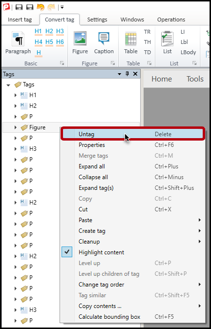 The context menu for a tag.  The option to Untag is highlighted.  