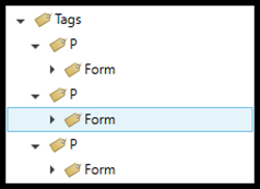 Tags tree showing three Form tags, each in its own Paragraph tag. 