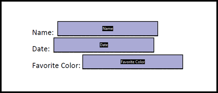 Screenshot showing three questions - one for Name, one for Date, and one for Favorite Color.