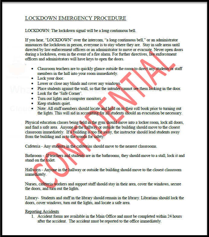 PDF document with a red diagonal confidential watermark image atop text.
