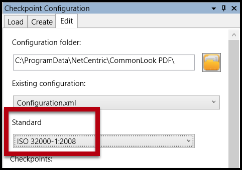 ISO 32000-1:2008 is selected in the Standard dropdown menu. 
