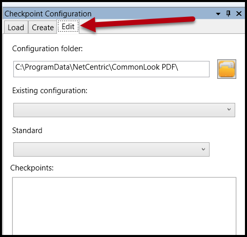 The Edit tab is highlighted in the Checkpoint Configuration panel. 