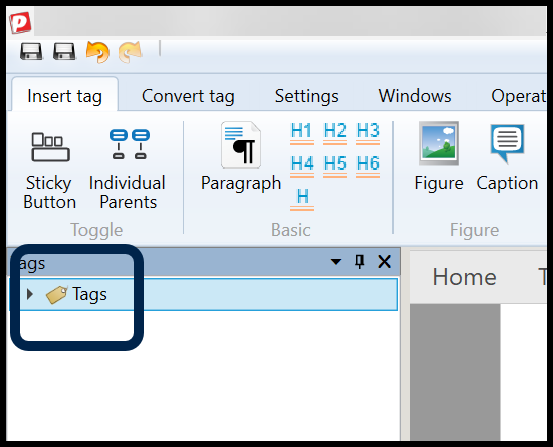 The Tags root is highlighted in the Tags panel.