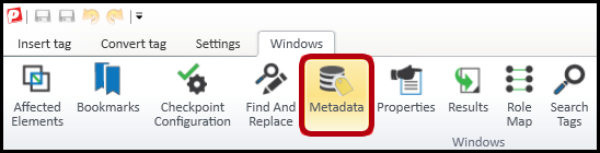 The Windows tab open with the Metadata button highlighted. 