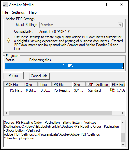 Screenshot of Acorbat Distiller running