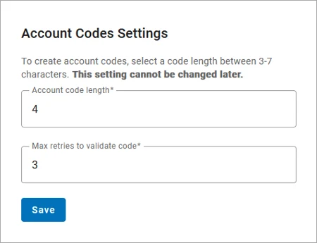 Account Codes Settings