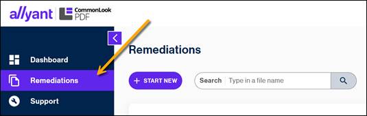 The Remediations option is highlighted, on the left side of the page. 
