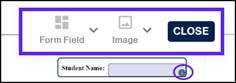 The inline elements "i" icon displayed and the inline elements toolbar open.  