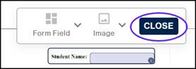 The inline toolbox displaying the Close button. 