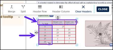 The table with highlighted and displayed row headers and column header. 