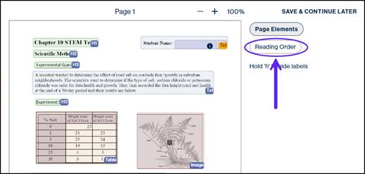  A screenshot showing the location of the Reading Oder button on the right-hand side of the CL Online interface.  