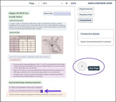 The check box of the list to be connected is checked and location of the Next page button shown in the CL Online interface during document review.  