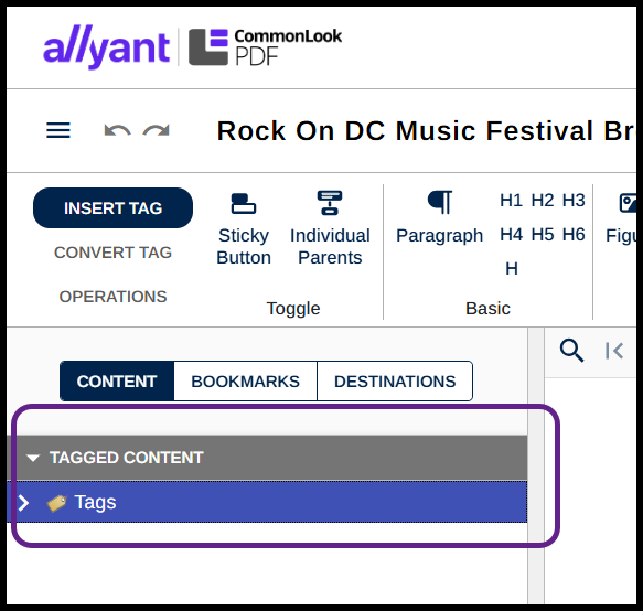 The Tags root is highlighted in the Tags panel.
