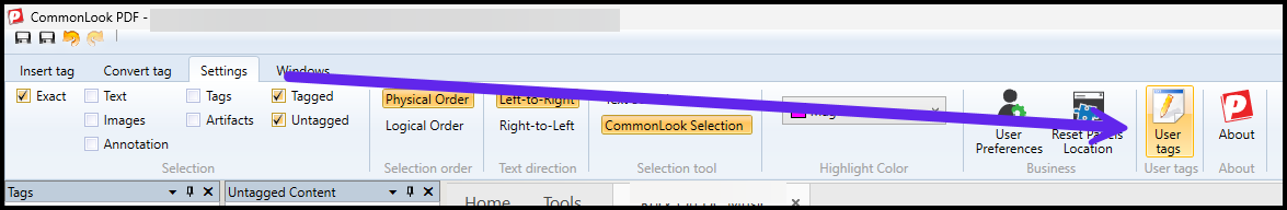 The User tags button in the ribbon. 