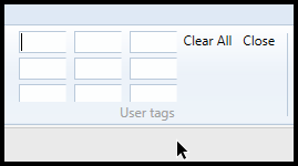 Within User tags, the fields to enter tag names are shown along with "Clear All" and "Close." 