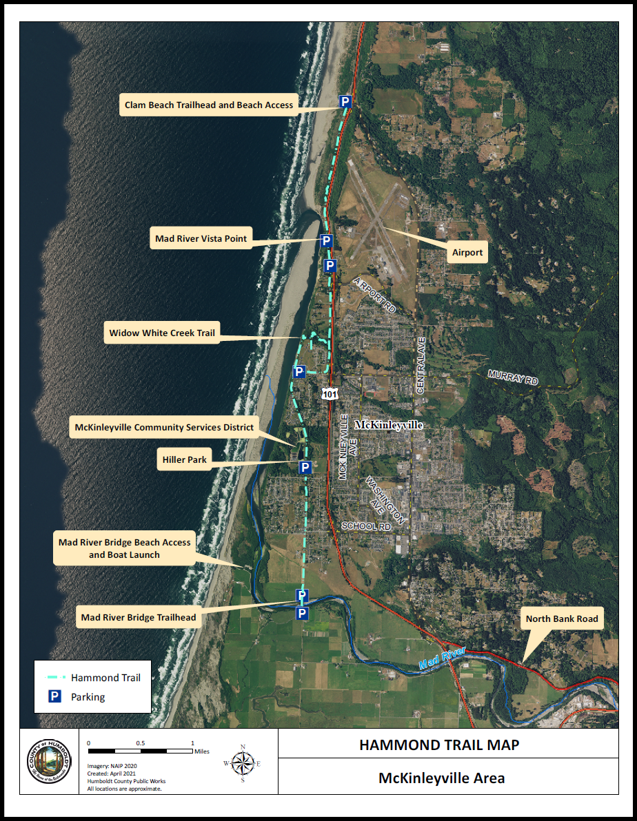 Hammond Trail map showing various parking lots and trails.