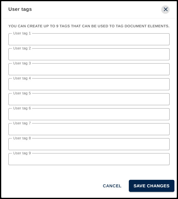 The User tags dialog box.